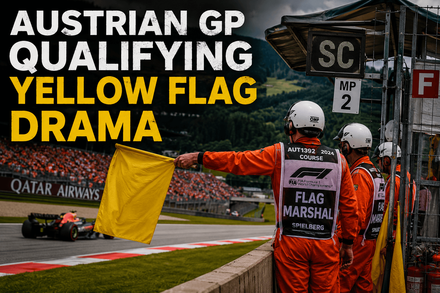 Marshals showing yellow flags after Verstappen crash during Austrian GP qualifying