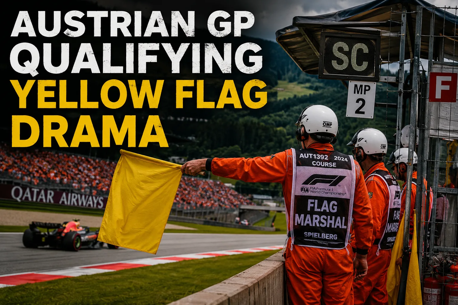 Marshals showing yellow flags after Verstappen crash during Austrian GP qualifying