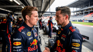 Jos Verstappen en Max Verstappen in gesprek bij Red Bull Racing over de toekomst